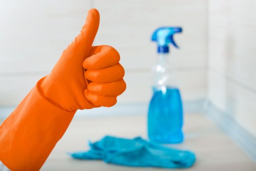 Hot water extraction cleaning on a hallway carpet